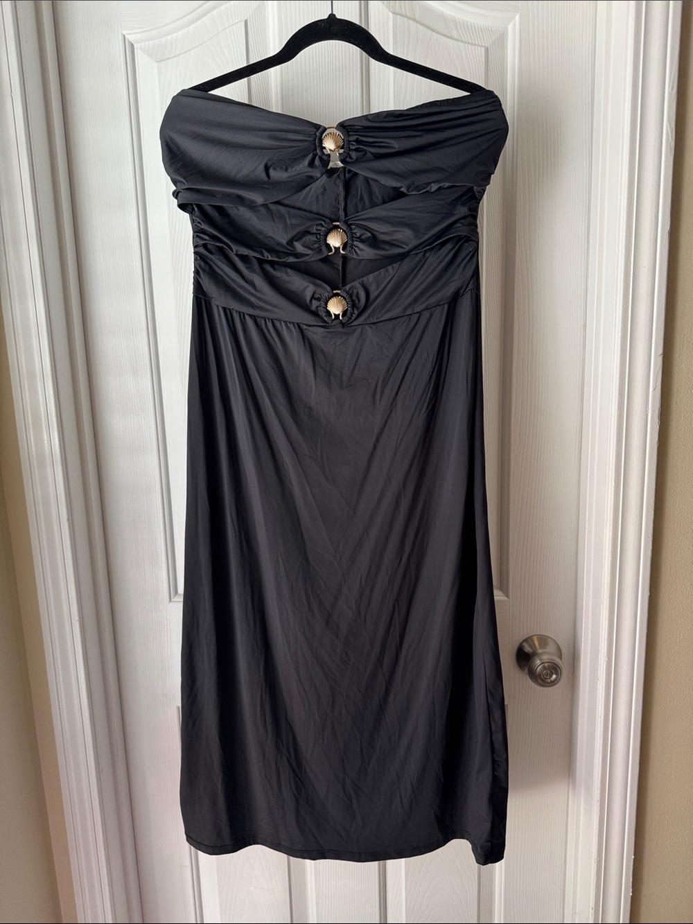 Black Strapless Swim Coverup with Decorative Rings